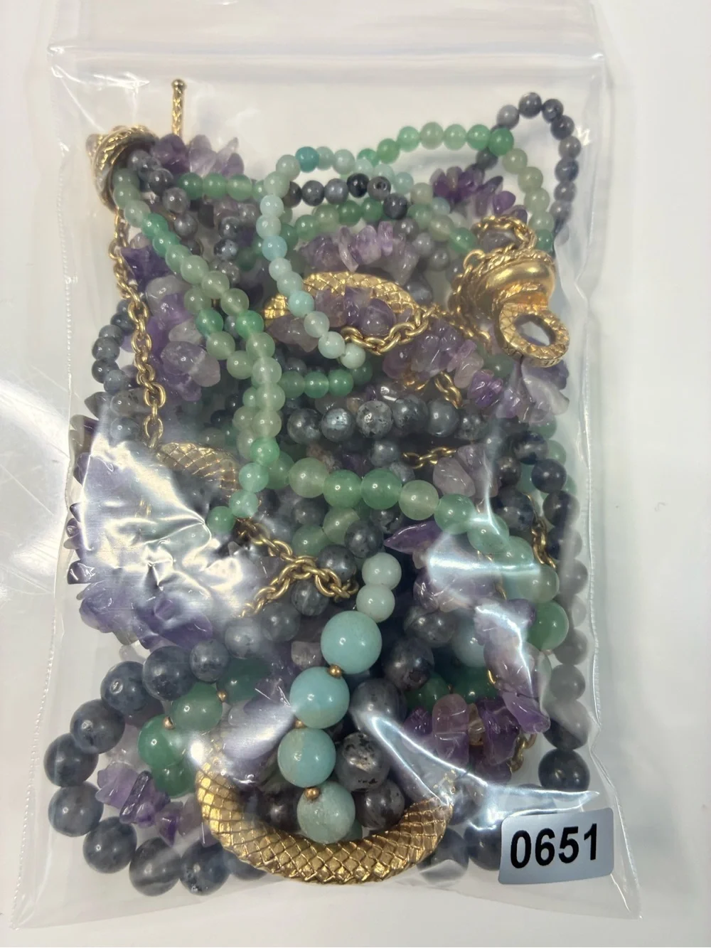 VTG CAROLEE LUX Multi-Strand Amethyst GR Aventurine  Necklace with Gold Accents